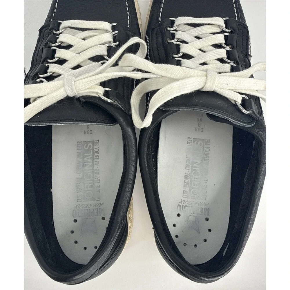 Mephisto Original Boat Shoe Women's 10.5 Black‎ Leather Cream Lug Sole Portugal